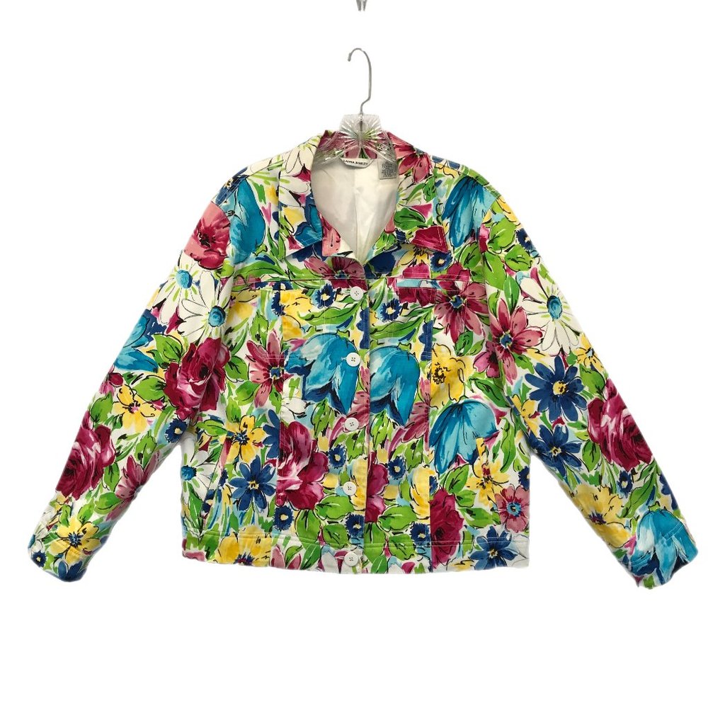 LAURA ASHLEY Women L Cotton Colorful Jacket Pockets Pink Green Blue Stretch